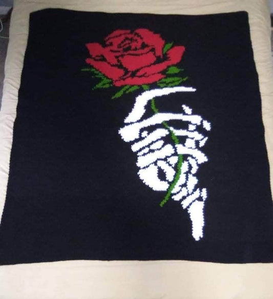 Rose Skull Hand Graphghan Pattern