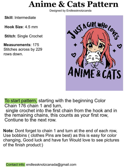 Anime & Cat Crochet Graphghan Pattern