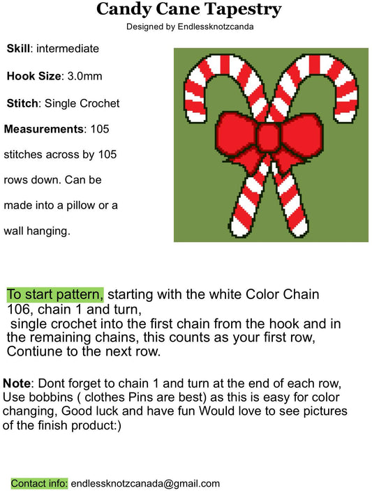 Candy Cane Tapestry/pillow Graphghan Crochet Pattern