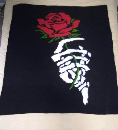 Rose Skull Hand Graphghan Pattern