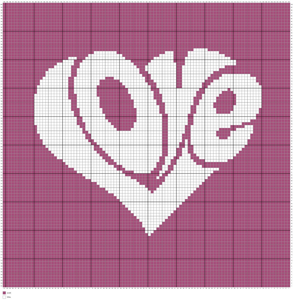 C2c Purple Love Graphghan Pattern-Valentines Pattern, Love crochet