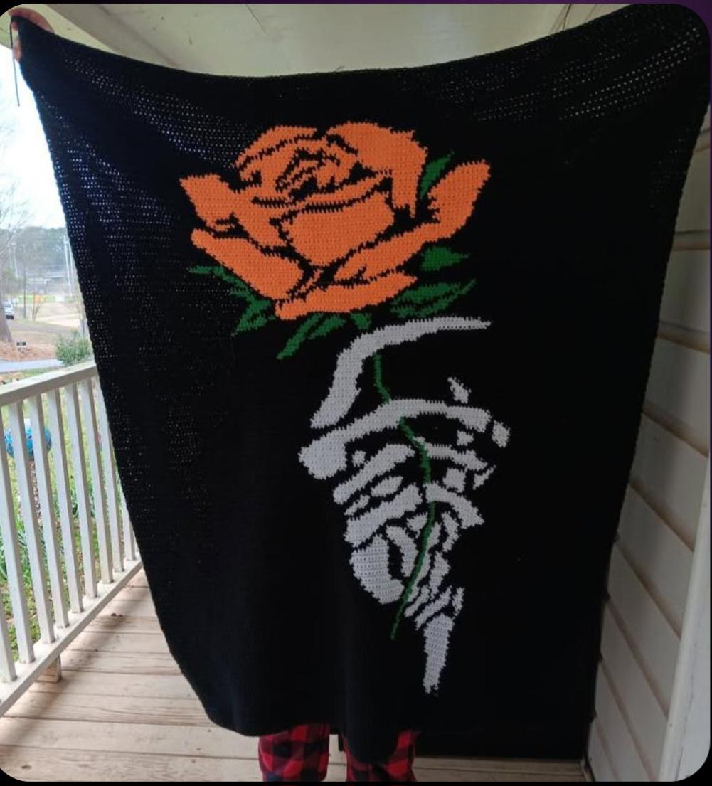 Rose Skull Hand Graphghan Pattern