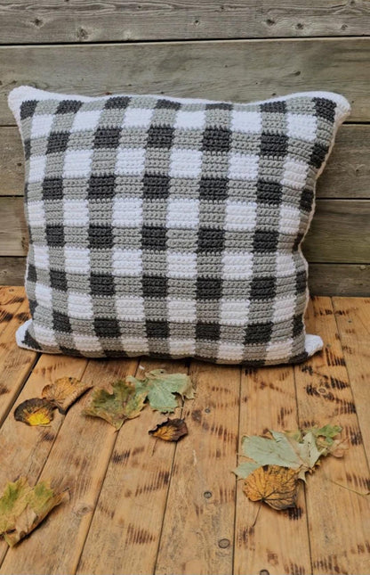 Plaid Leaves Crochet Graphghan Pillow