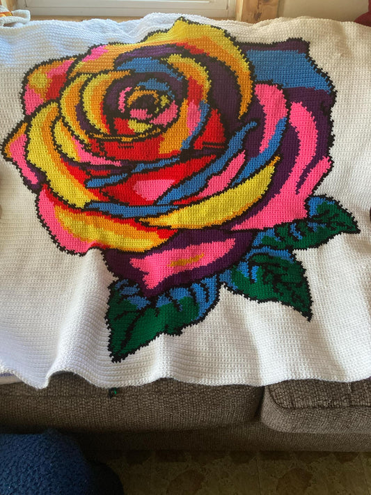 Colorful Rose Graphghan Crochet Pattern