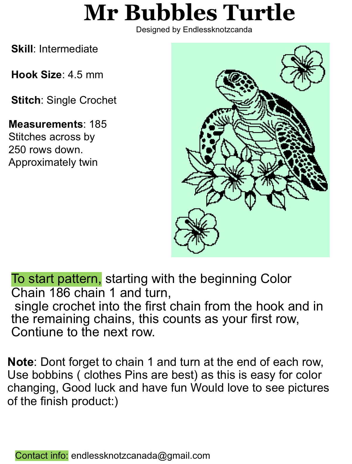 Mr Bubbles Turtle Graphghan Crochet Pattern