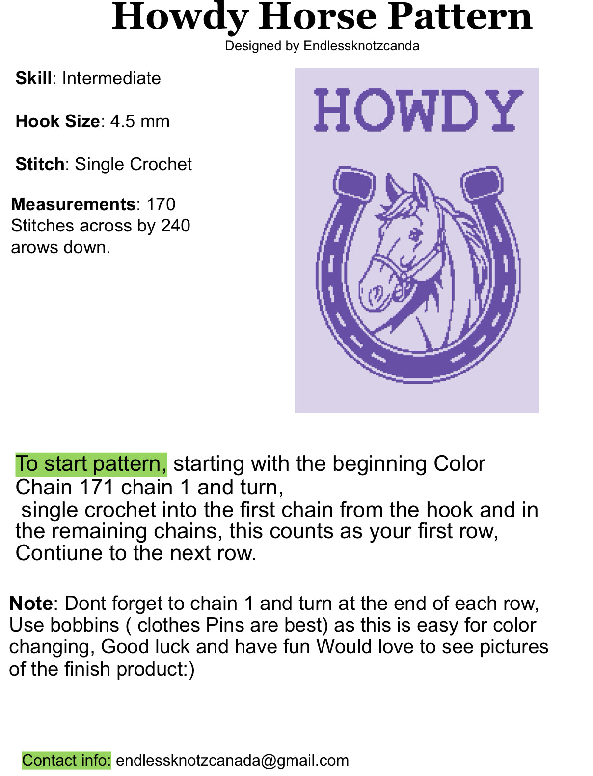 Howdy Horse Crochet Graphghan Pattern
