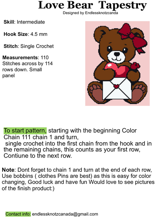 Love Bear Crochet Graphghan Pattern Valentine, Baby Blanket