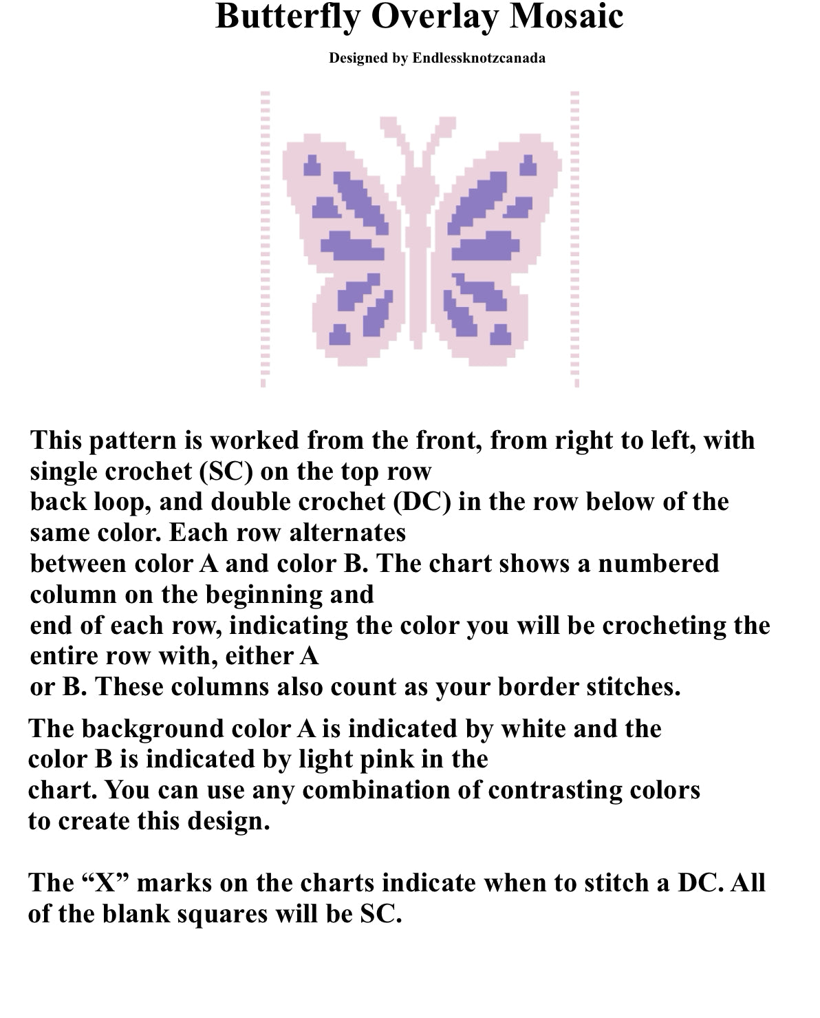 Butterfly Over-lay Mosaic Crochet Pattern with Color Changes Small Panel/ Pillow