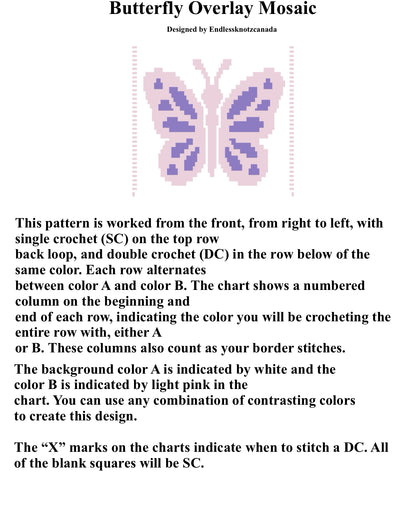 Butterfly Over-lay Mosaic Crochet Pattern with Color Changes Small Panel/ Pillow