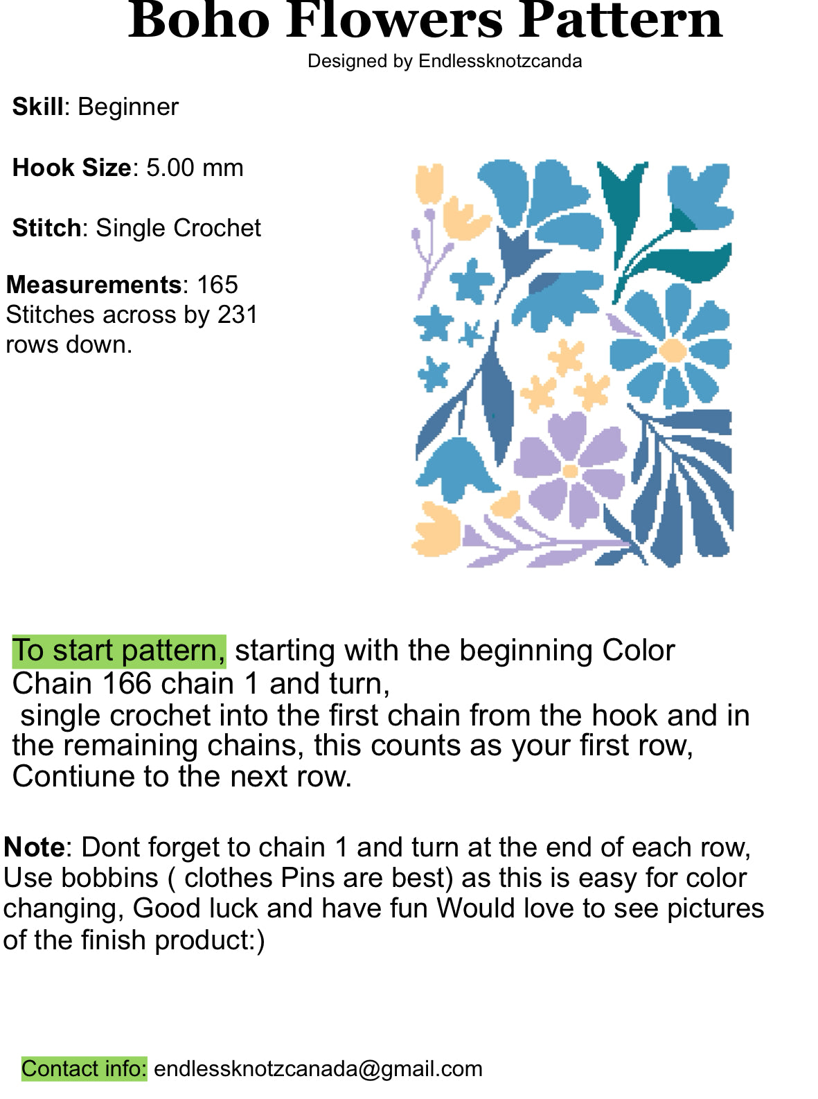 Boho Flowers Graphghan Crochet Pattern
