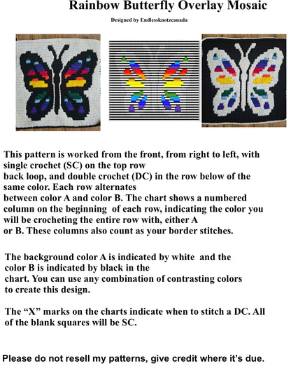 Rainbow Butterfly Over-lay Mosaic Crochet Pattern Graphghan