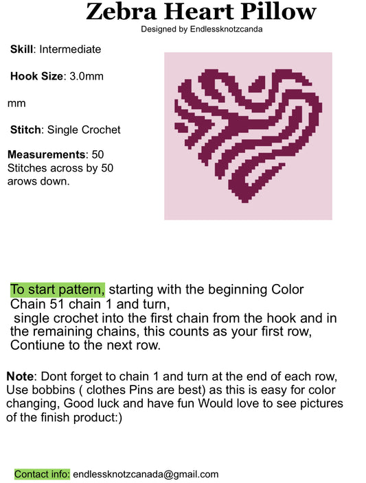 Zebra Heart pillow/Tapestry Graphghan Crochet Pattern