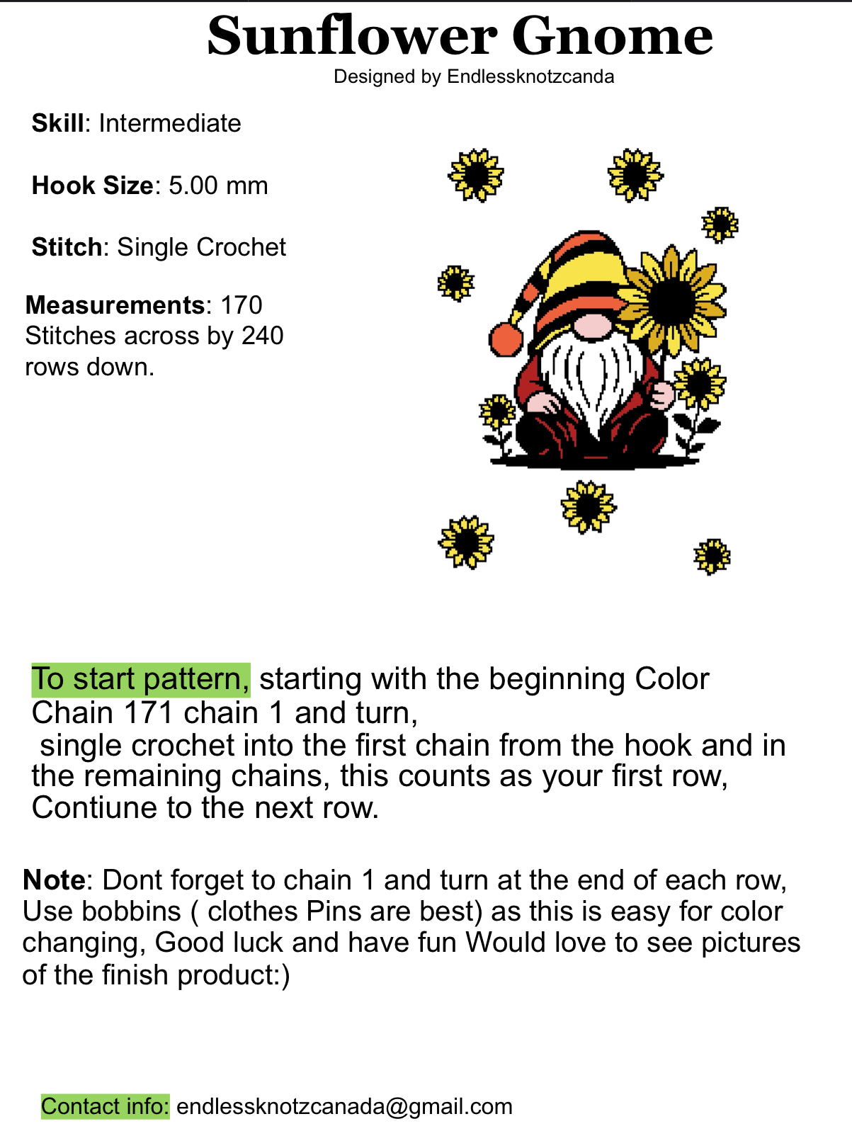 Sunflower Gnome Graphghan Crochet Pattern