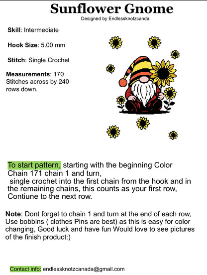 Sunflower Gnome Graphghan Crochet Pattern