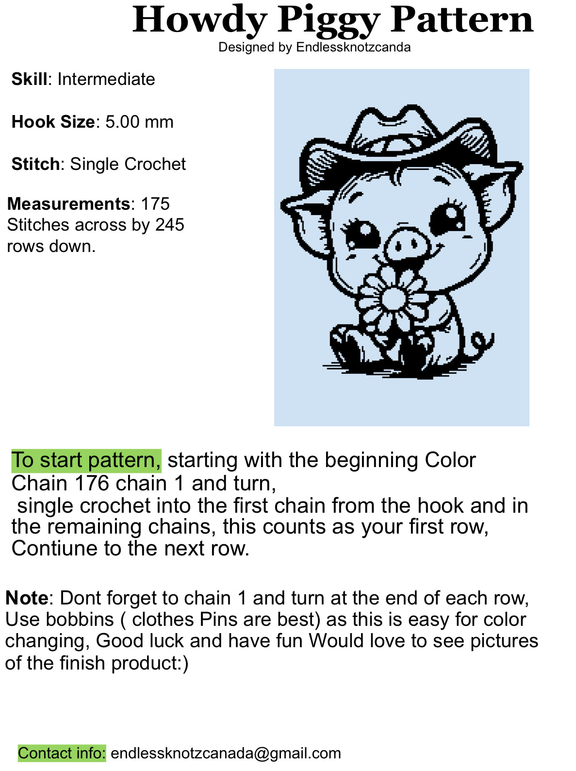 Howdy Piggy Graphghan Crochet Pattern
