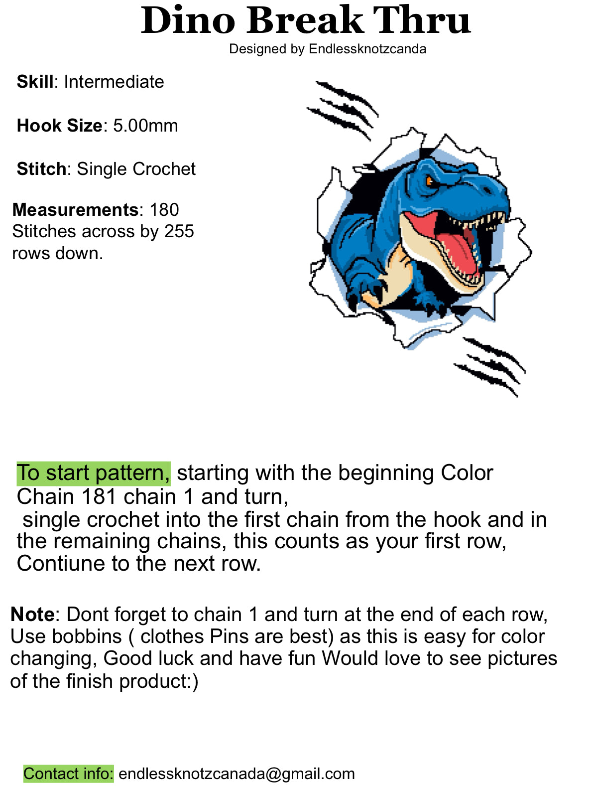 Dino Break Thru Crochet Graphghan Pattern