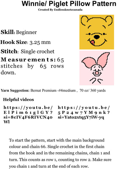 Winnie the Pooh/ Piglet Graphghan Pillow Pattern