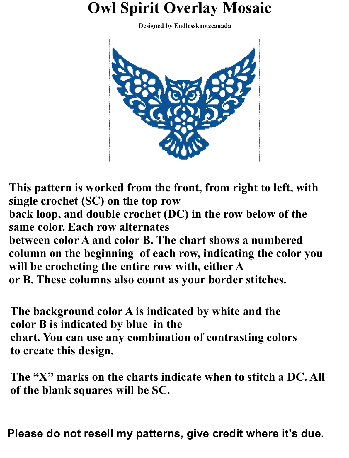 Owl Spirt Over-lay Mosaic Crochet Pattern Graphghan