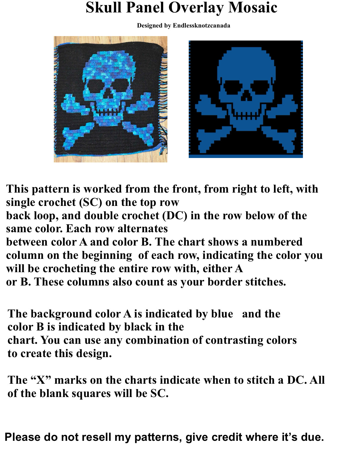 Skull Panel  Over-lay Mosaic Crochet Pattern Graphghan