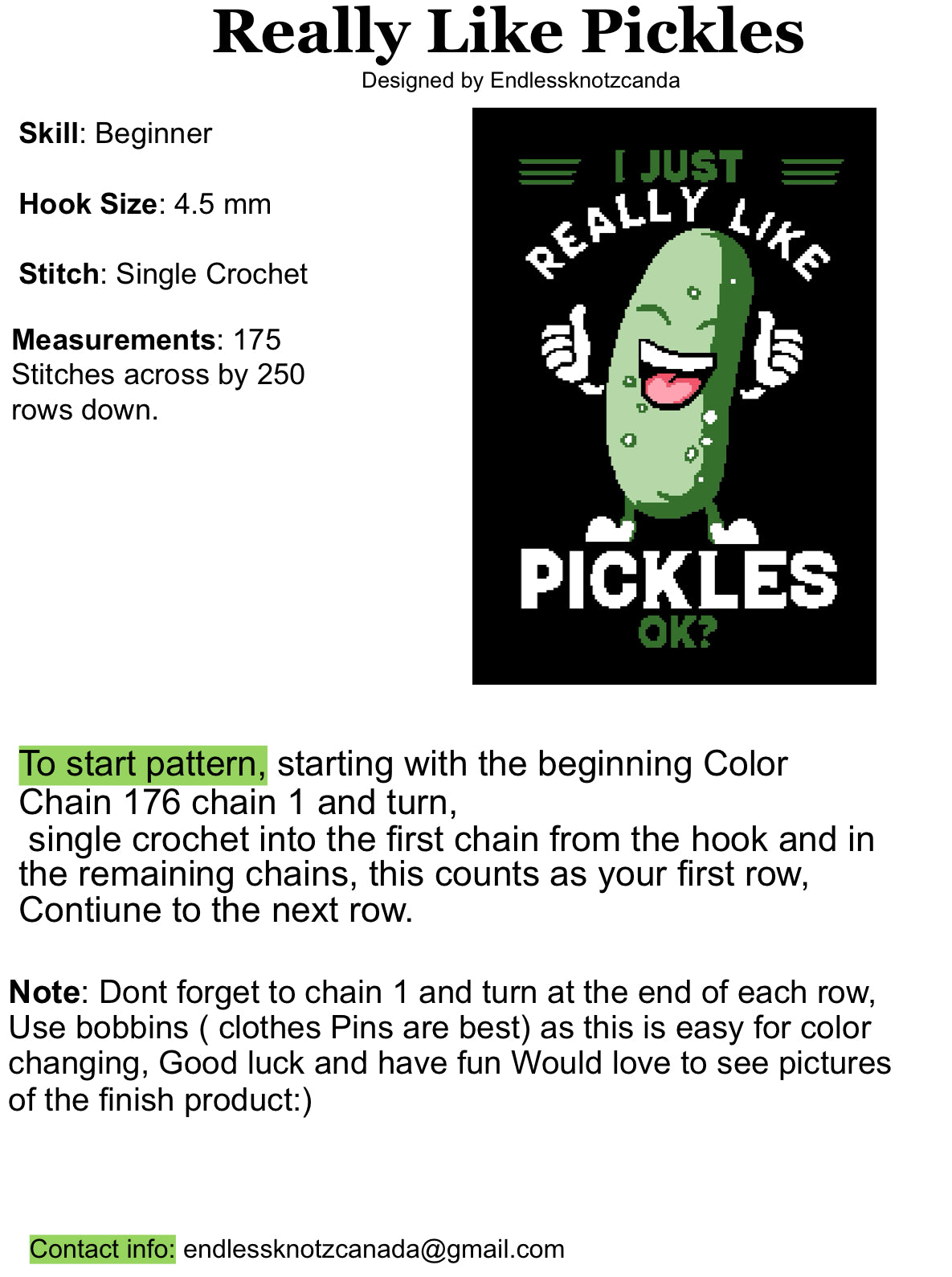 Really Love Pickles Crochet Graphghan Pattern Blanket