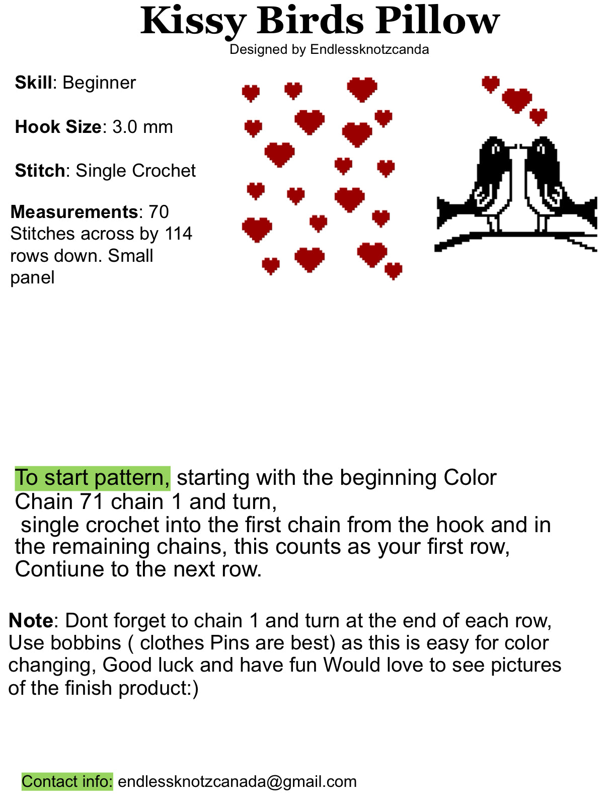 Kissy Birds Pillow Graphghan Crochet