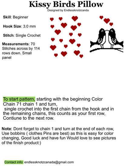 Kissy Birds Pillow Graphghan Crochet