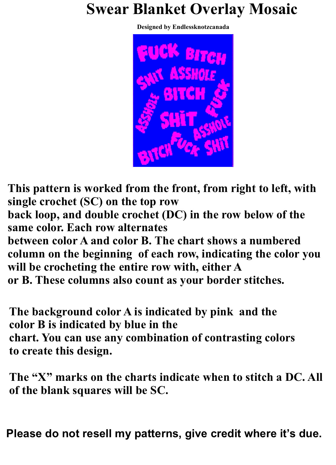 Swear Words Over-lay Mosaic Crochet Pattern Graphgan