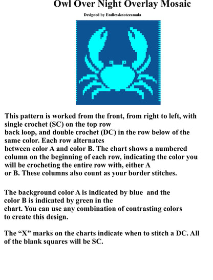 Crabby Sandy Over-lay Mosaic Crochet Pattern Graphghan Beginner