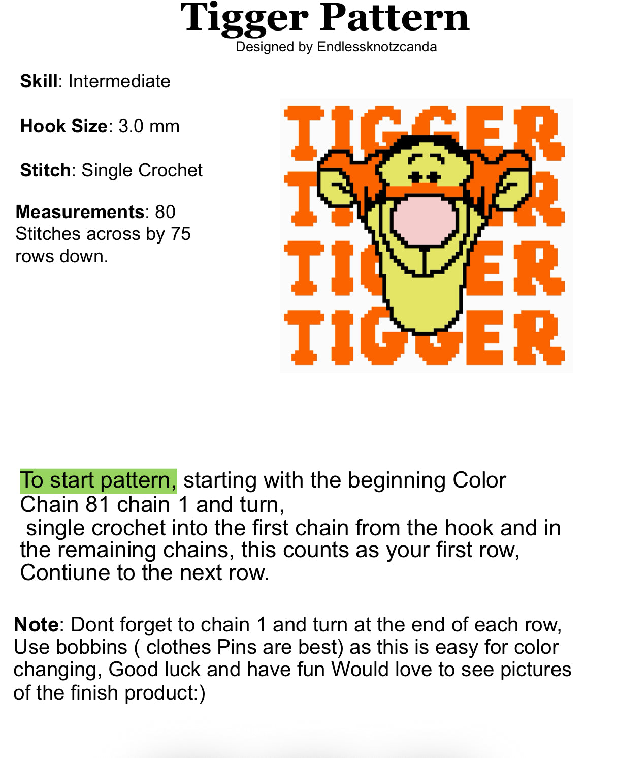 Tigger Graphghan Crochet Pattern