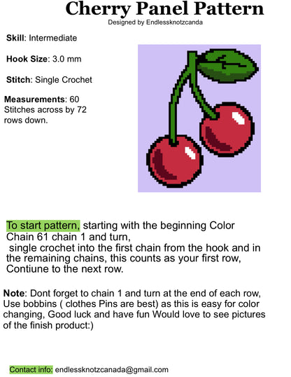 Cherry Graphghan Crochet Small Panel - Beginner Friendly