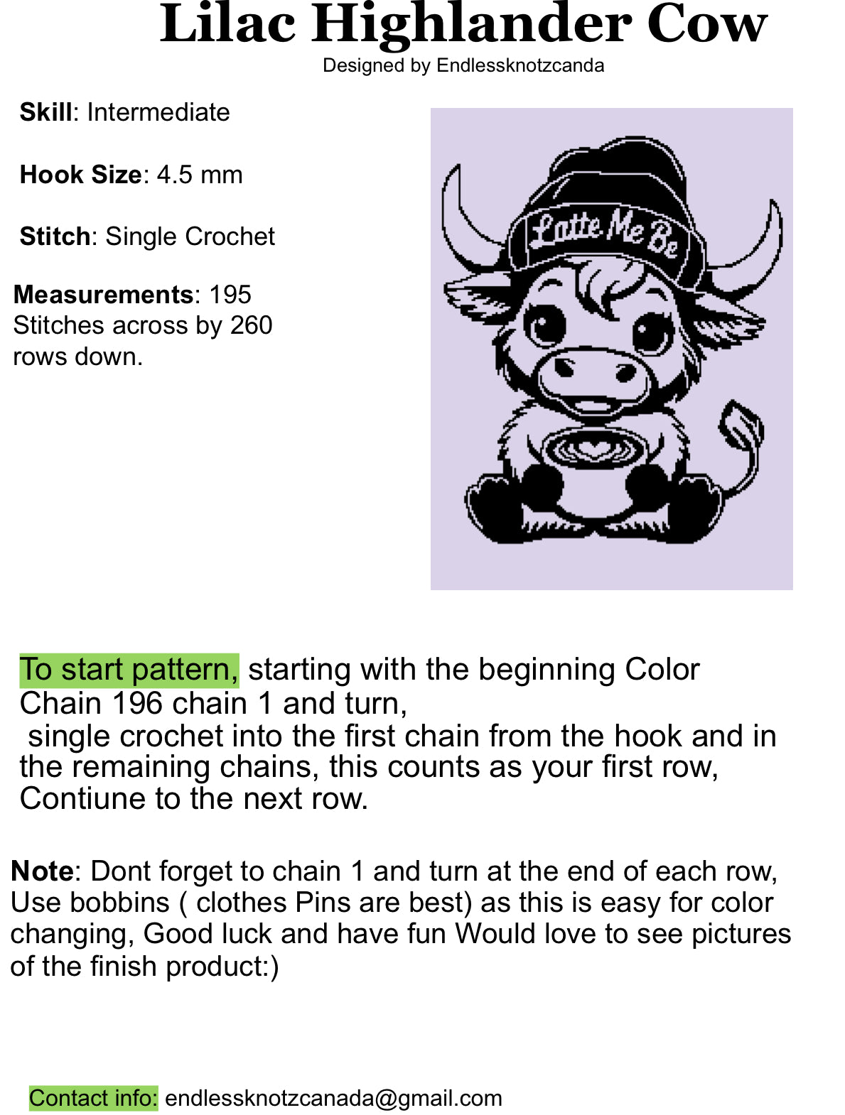 Lilac Highland Cow Graphghan Crochet Zpattern