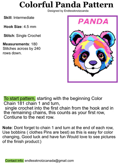 Colorful Panda Crochet Graphghan Pattern Blanket