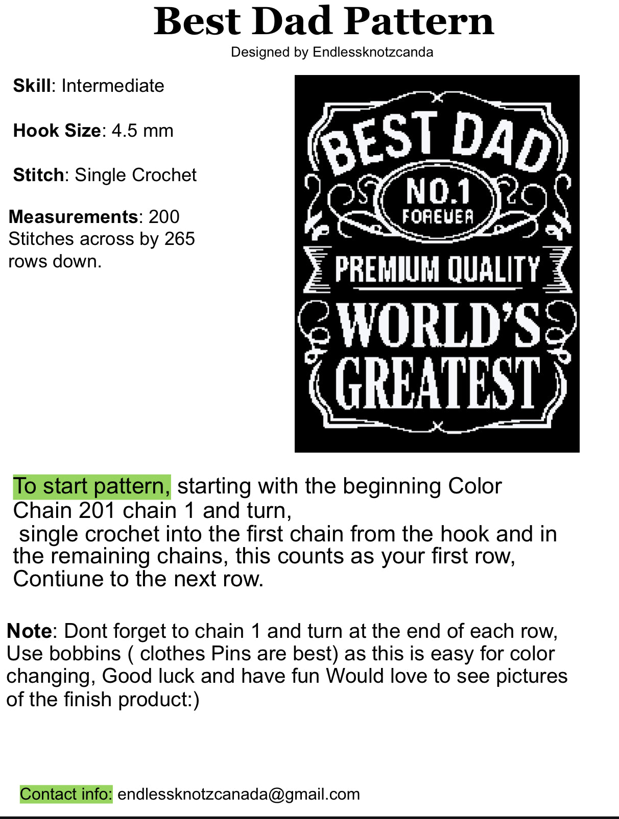 Best Dad Crochet Graphghan Pattern Blanket