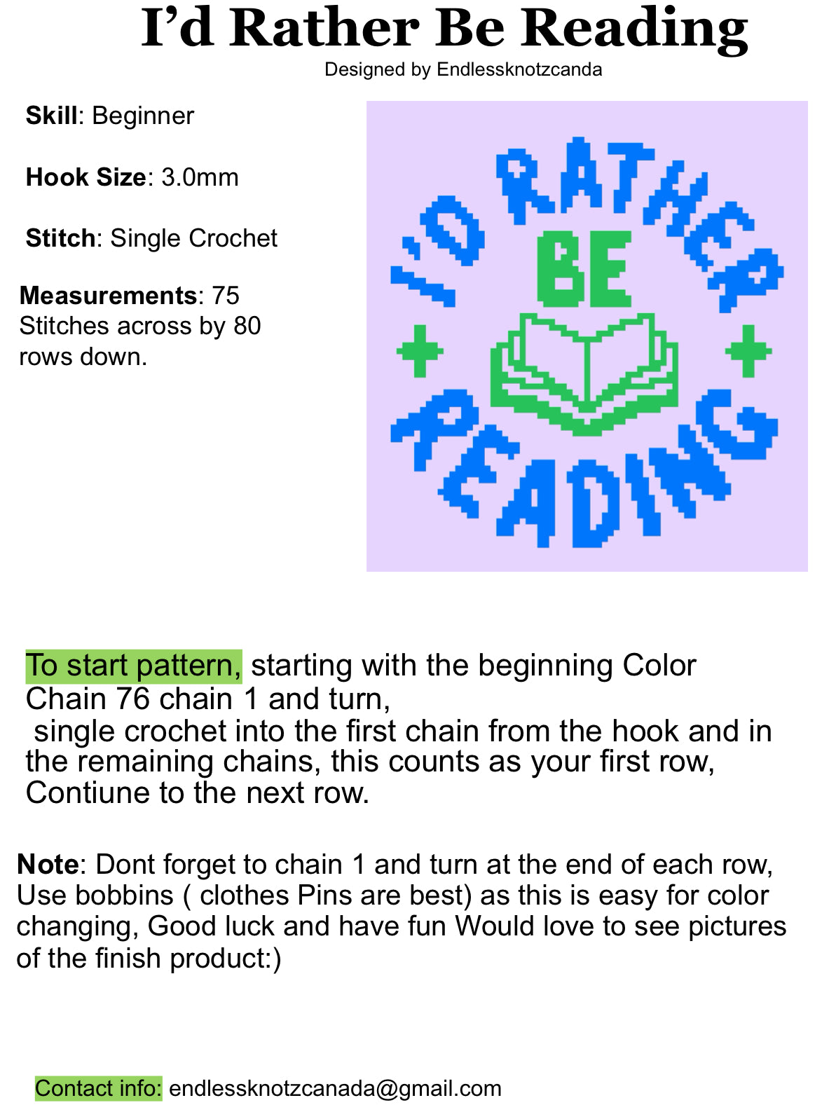 Rather Be Reading Graphghan Crochet Small Panel - Beginner Friendly