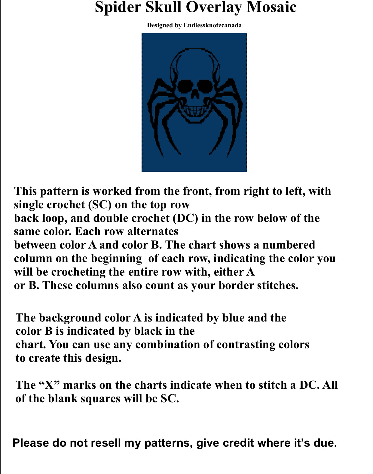 Spider Skull Over-lay Mosaic Crochet Pattern Graphghan