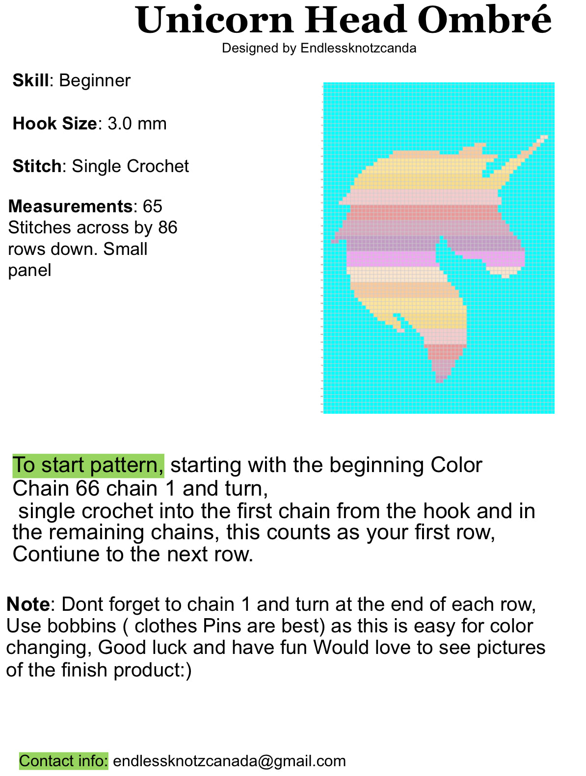 Unicorn Head Ombré Crochet Graphghan Pattern