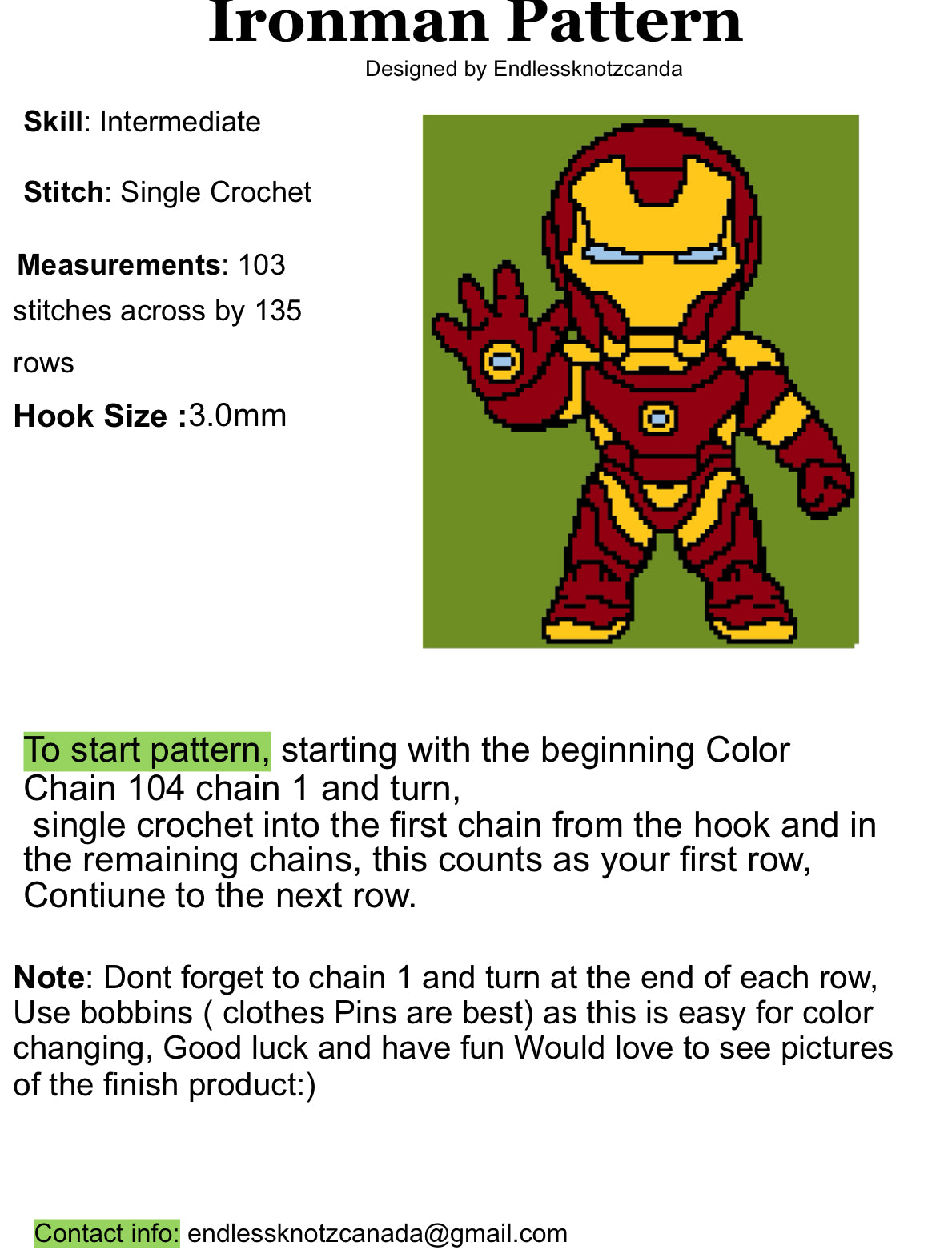 Ironman Panel Pattern Graphghan Crochet Pattern