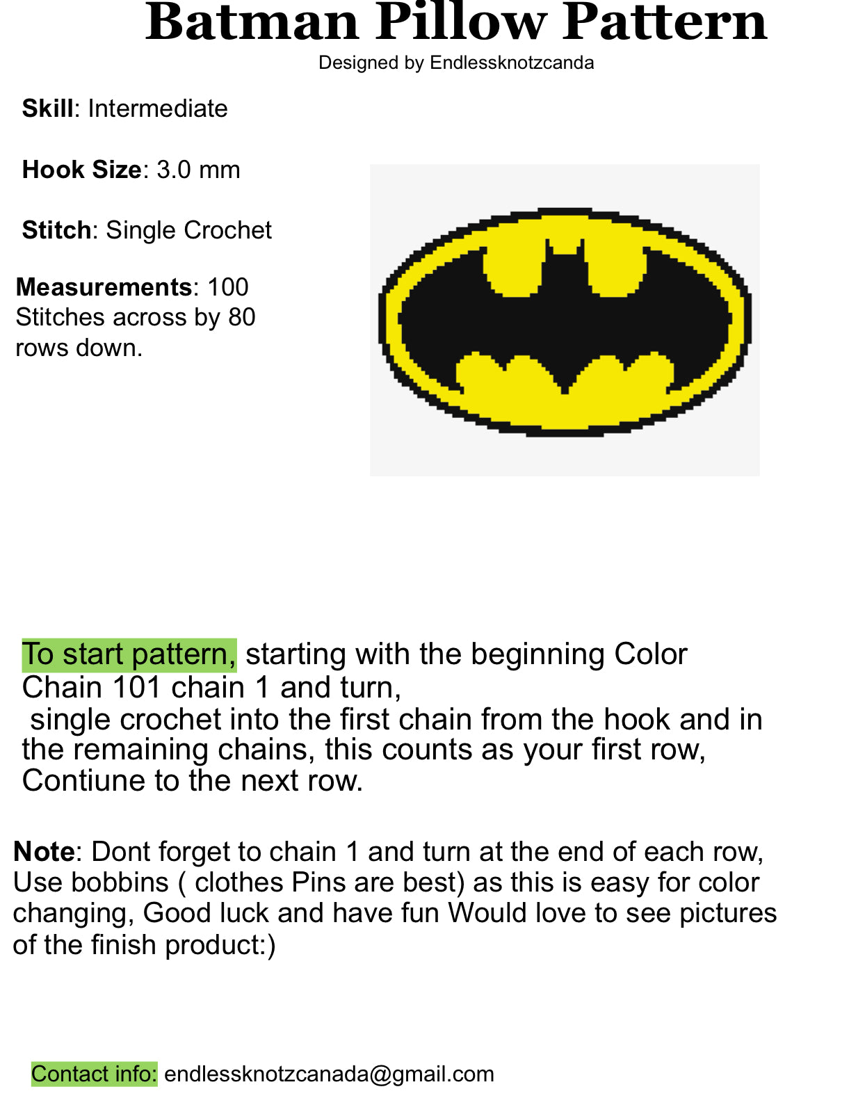 Batman Pillow Graphghan Crochet Pattern