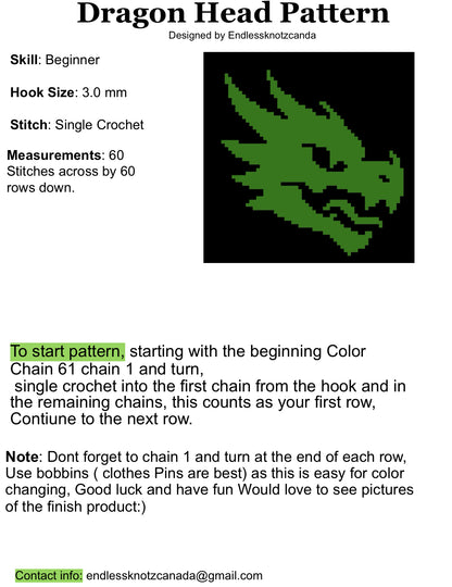 Dragon Head Graphghan Crochet Small Panel - Beginner Friendly
