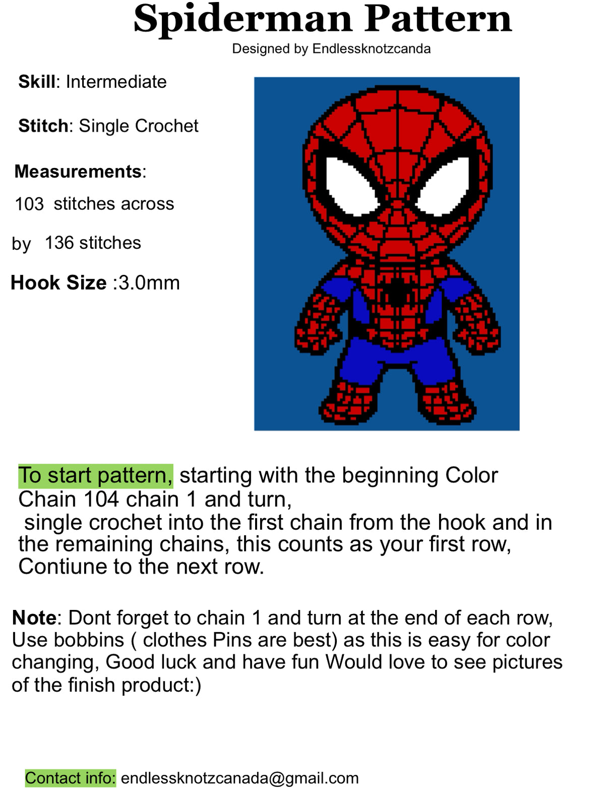 Spiderman Panel Pattern Graphghan Crochet Pattern