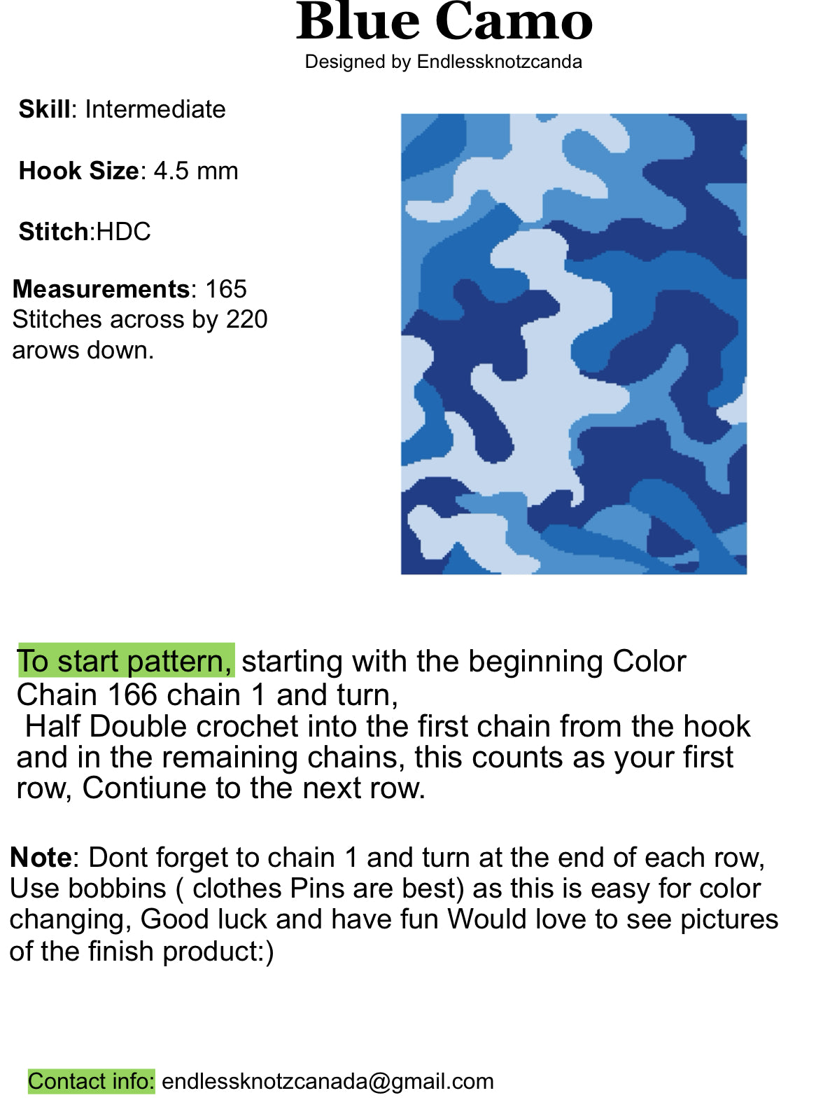 Blue Camo Crochet Graphghan Pattern