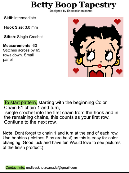 Betty Boop Crochet Graphghan Tapestry Pattern