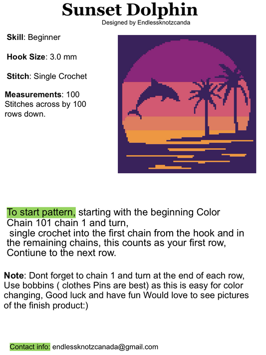 Sunset Dolphin Crochet Graphghan Pattern