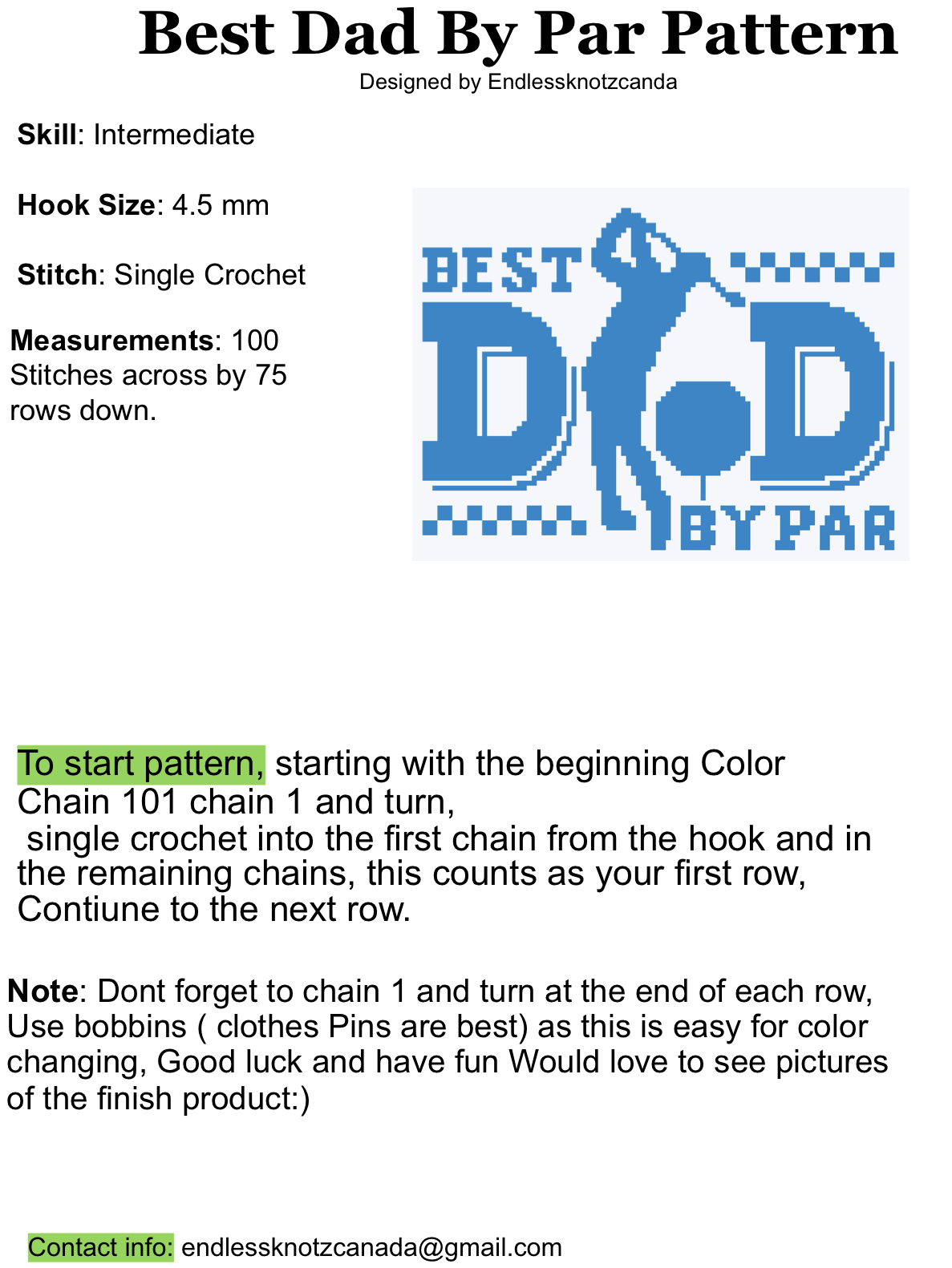 Best Dad By Par Graphghan Crochet Pattern