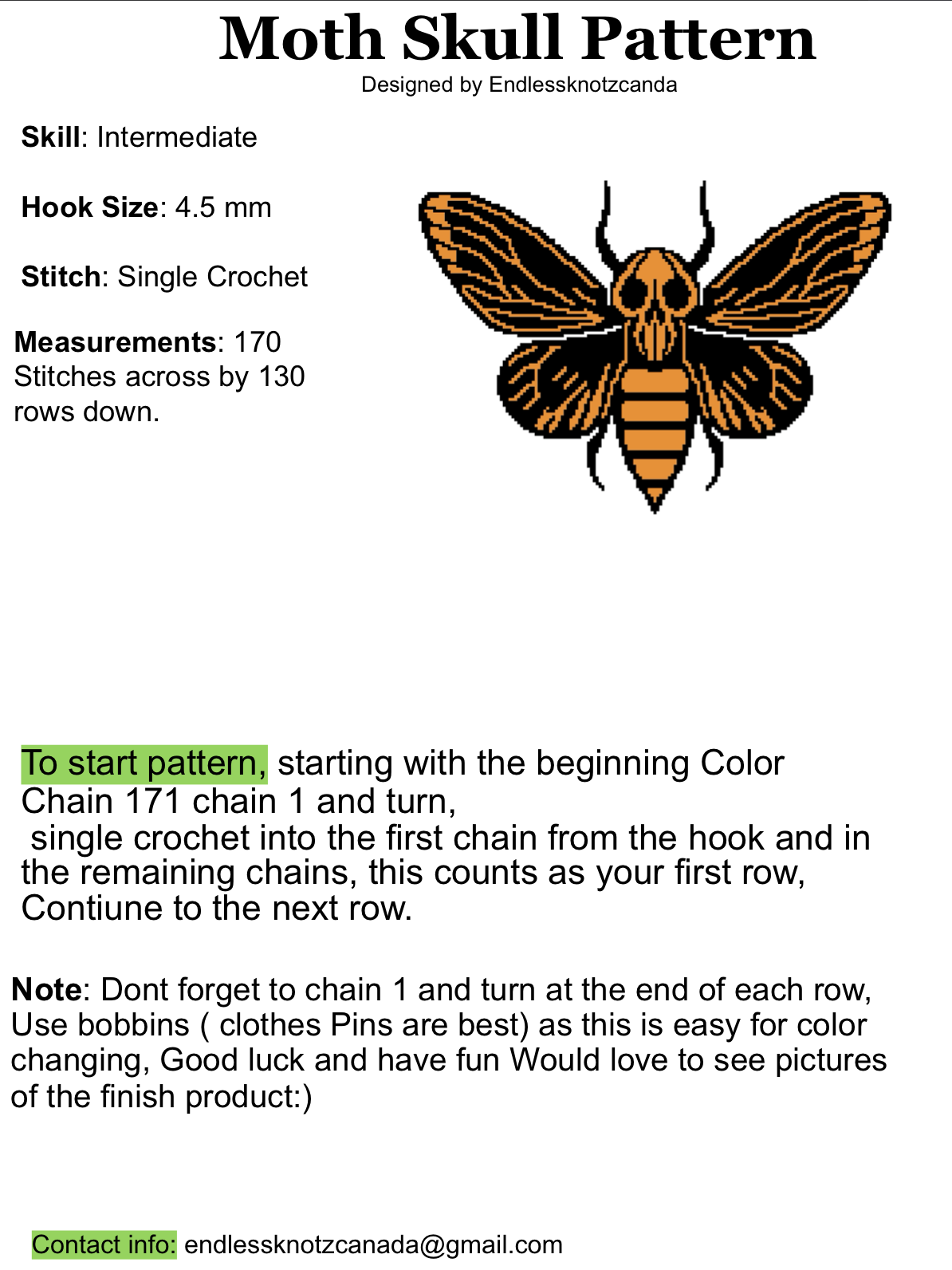 Moth Skull Graphghan Crochet Panel Pattern
