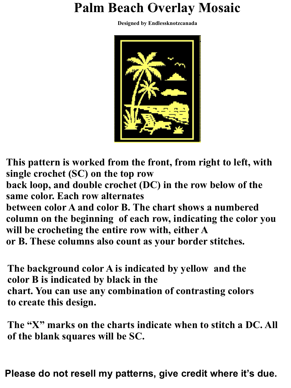 Palm Beach- Over-lay Mosaic Crochet Pattern Graphghan