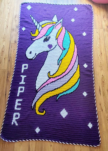 Twin Size Unicorn Beauty Graphghan Pattern