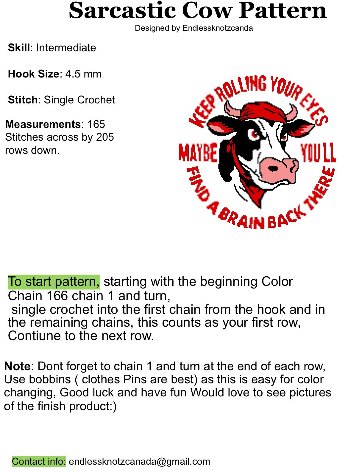 Sarcastic Cow Crochet Graphghan Pattern