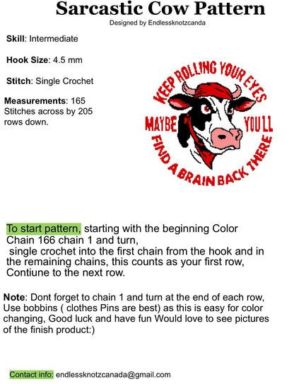 Sarcastic Cow Crochet Graphghan Pattern