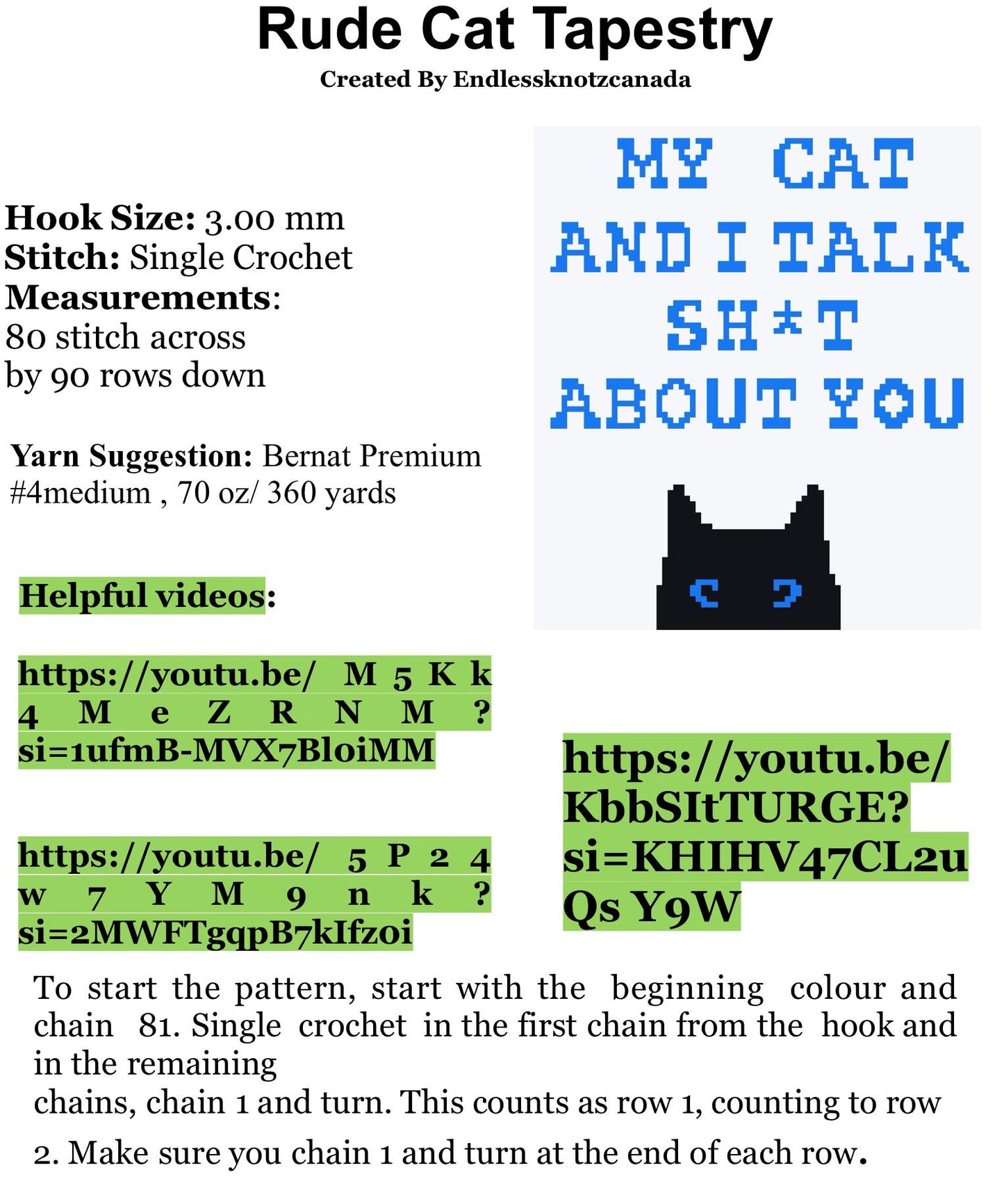 Rude Cat Tapestry Crochet Graphghan Pattern